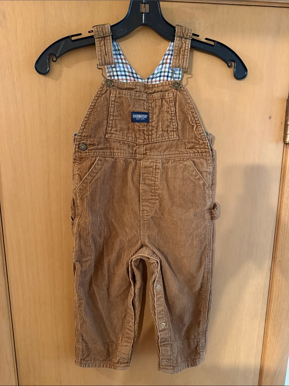 OshKosh B'gosh Baby Toddler Corduroy Overalls Plaid Lined Brown Size 24 Months